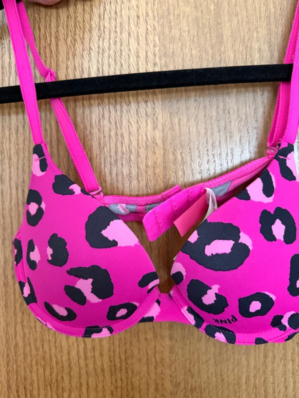 PINK Victoria's Secret Hot Pink & Black Leopard Push-Up Bra - Picture 2 of 6
